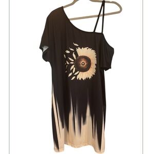 Cold shoulder Sunflower printed Shirt Dress